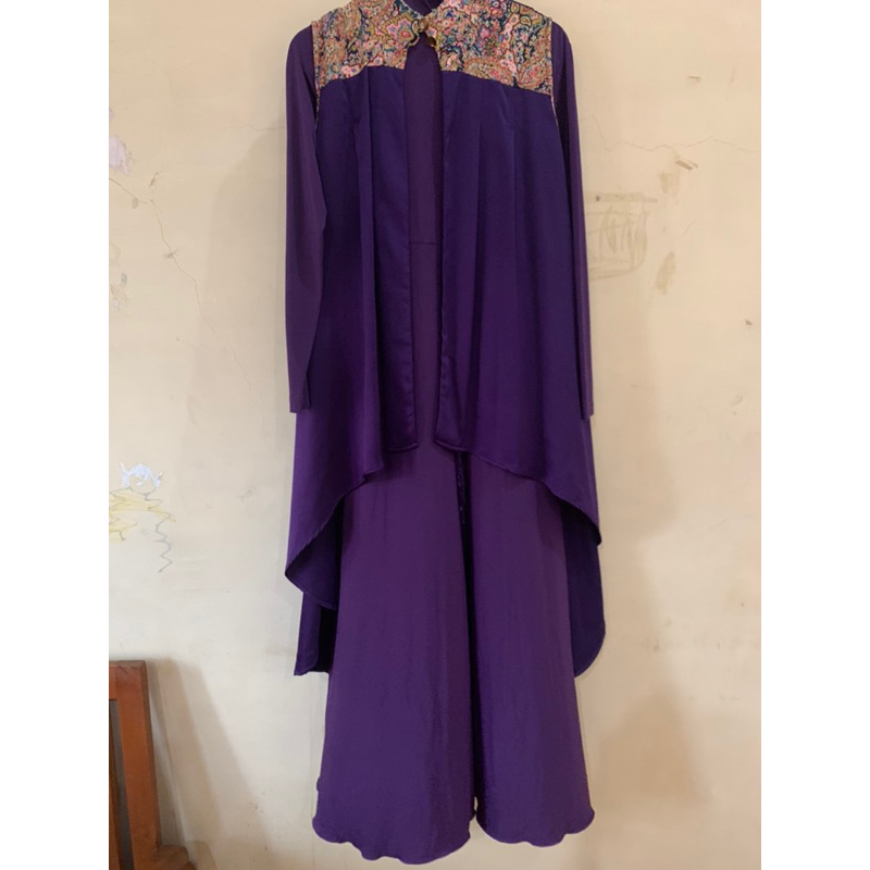 Preloved gamis ungu/ gamis inner/ gamis zoya/ outer zoya/ gamis inner cardigan/ cardigan satin tanpa