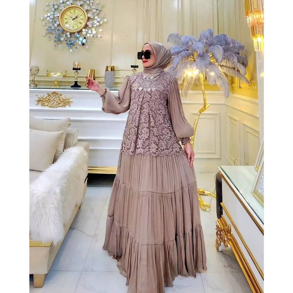 BISA COD - DELISA DRESS Gamis Brokat Gamis Lebaran 2024 Gamis Brokat Terbaru 2024 Gamis Elegan Simpl