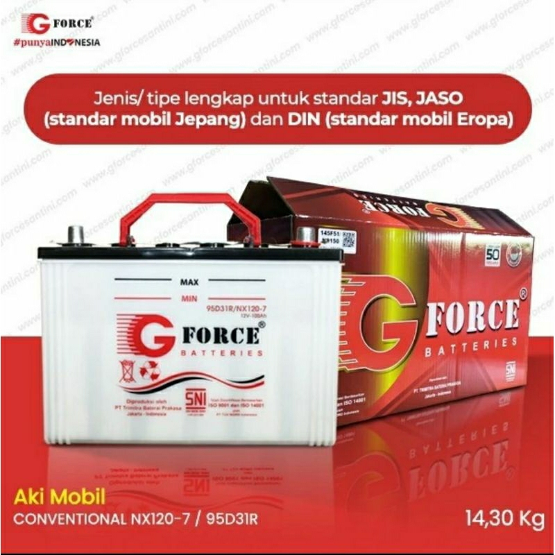 aki GFORCE 95D31L 95D31R 12V 100AH aki HILUX DIESEL