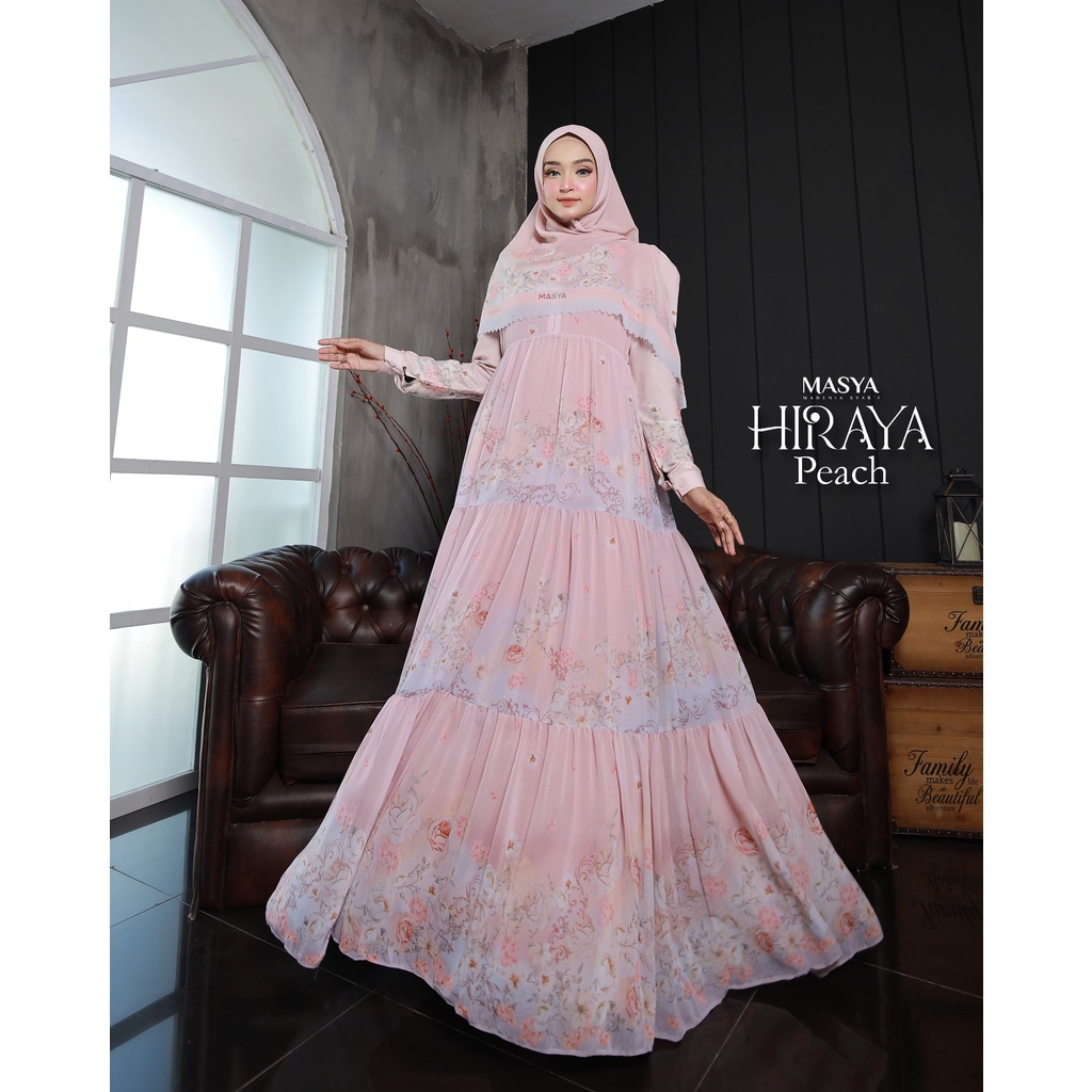 Set Gamis Dress Ceruty Silk Printing Premium Syari Sage - Lilac - Pink - Biru Muda - Abu - Baby Blue