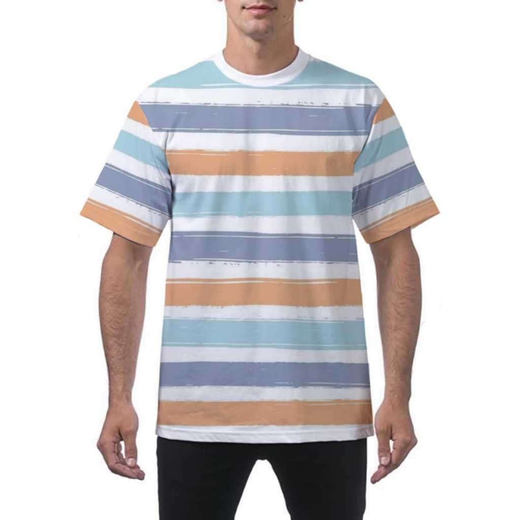 Kaos Salur Stripe Pria Dewasa Lengan Pendek/Baju Kaos Salur Disro Pria Dewas Lengan Pendek