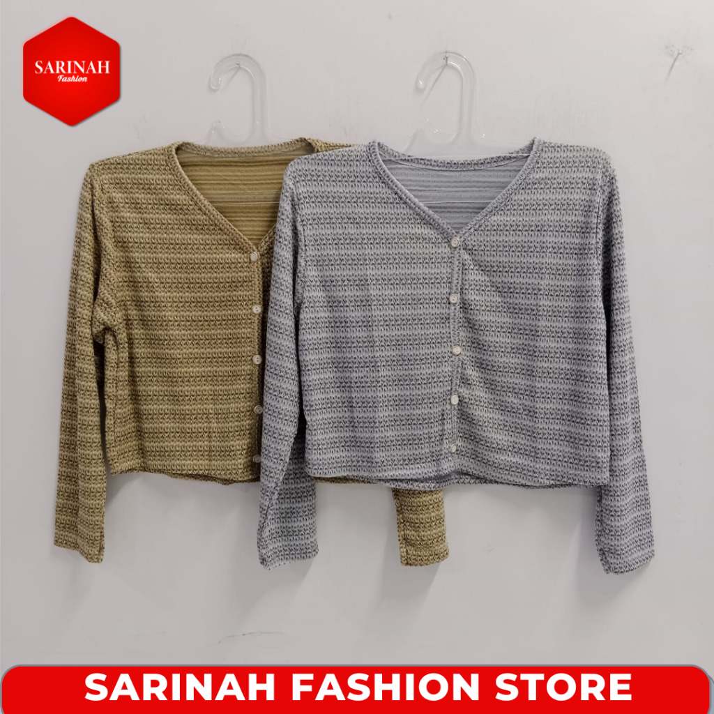Kaos Crop Top Lengan Panjang Wanita Kancing Depan