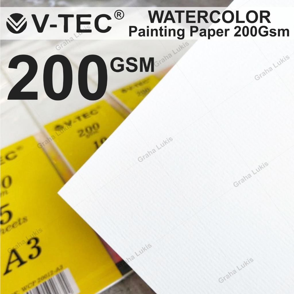 

H7Y V-TEC Watercolor Paper 200 Gsm A4 Cold Pressed - Lembaran