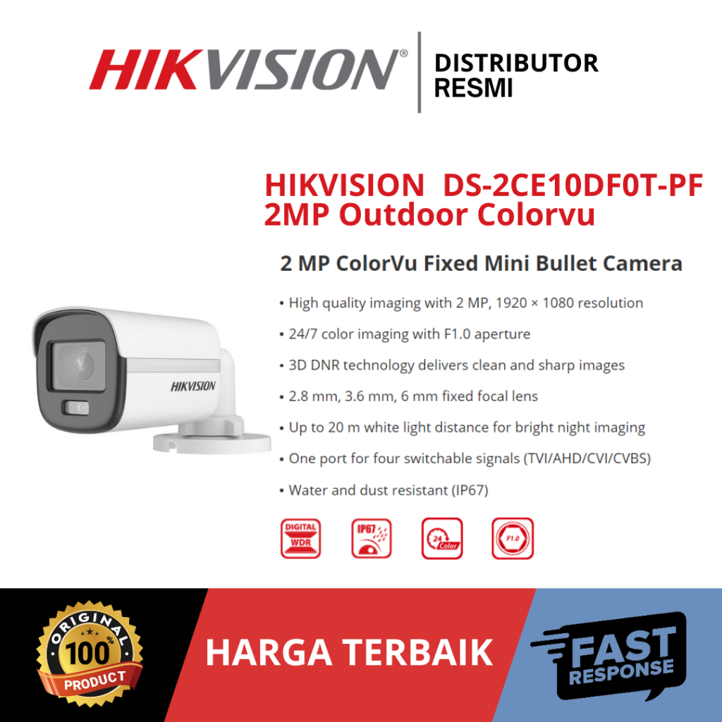 HIKVISION DS-2CE10DF0T-PF 2MP Outdoor Colorvu