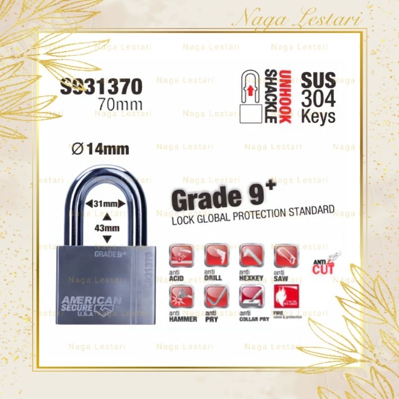 GEMBOK AMERICAN SECURE 70mm PENDEK AMERICAN TOOL