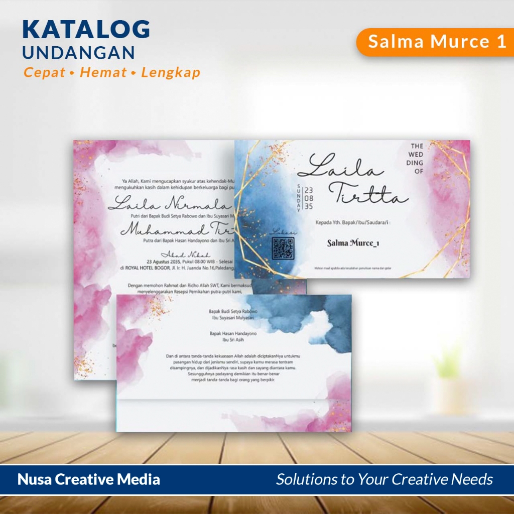 

CETAK UNDANGAN PERNIKAHAN Salma Murce 1/2 - Cepat Hemat dan Berkualitas (Free design, plastik opp, packing) Kertas Cards