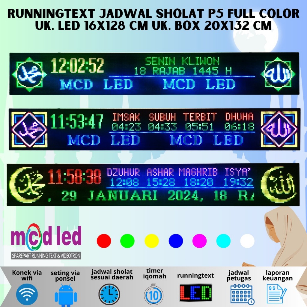 Jam Sholat Masjid Running Text Jws Jadwal Shalat Solat Digital Masjid Jws P5 Rgb Full Color Ukuran