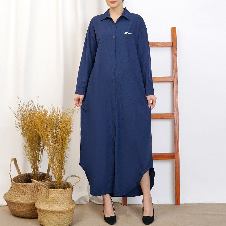 GDTIMA Zaina Long Dress Korean Style Dress Gamis Kancing Depan Gamis Syari Gamis Kerah Gamis Polos