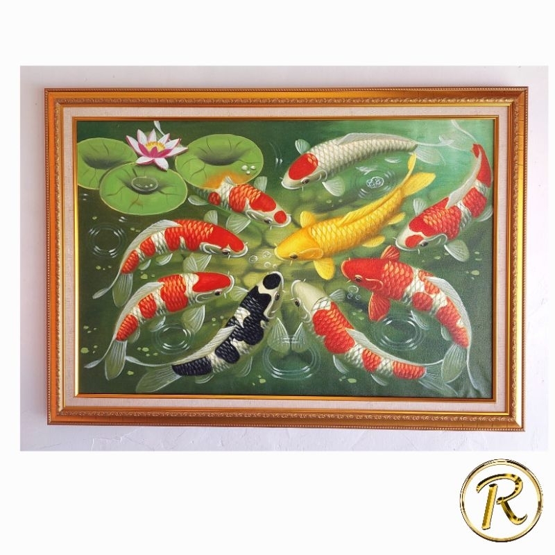 Lukisan ikan Koi 60x90//pajangan dinding plus Bingkai