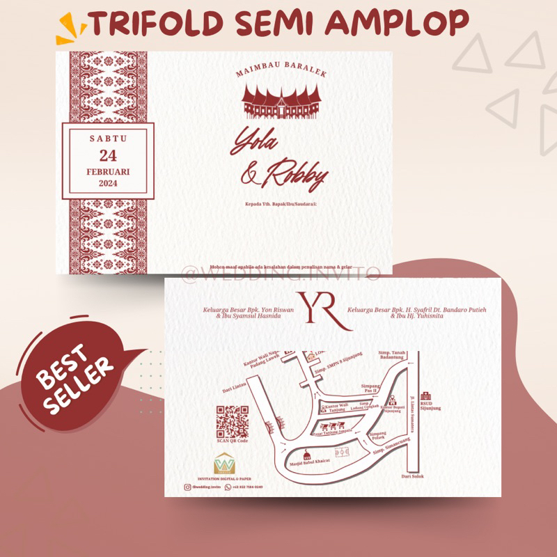 [MINANG] Cetak Undangan Batik-Merah Putih Tekstur Semi-Amplop Pernikahan Custom Kertas/Paper Wedding