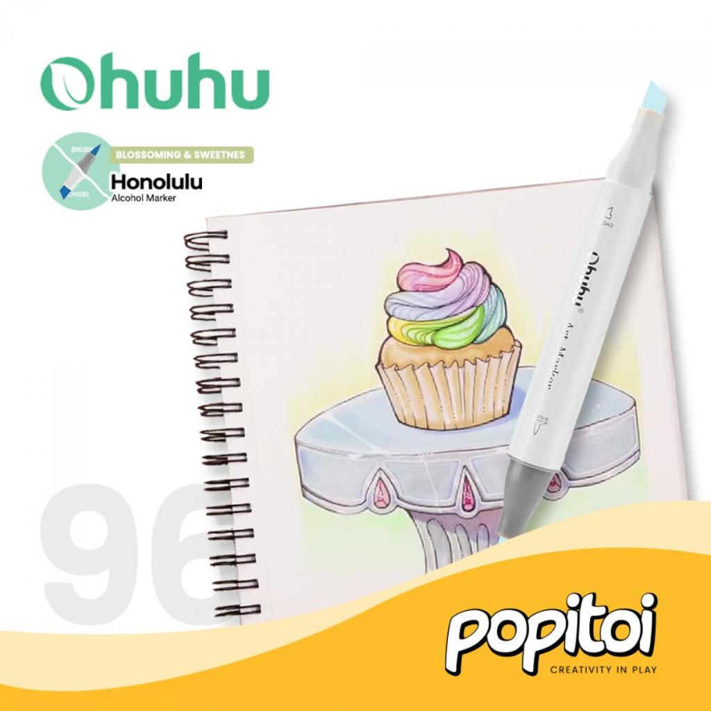 

OHUHU Honolulu 96 Color Dual Tip Brush Fine Chisel Alcohol Art Marker Spidol Kuas Warna 96 pcs