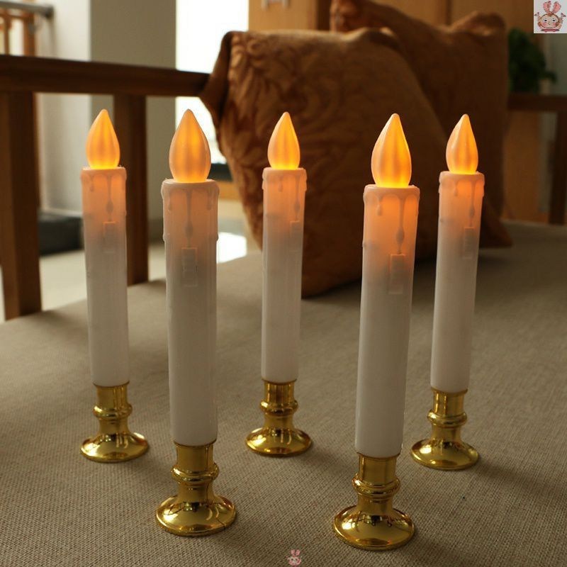 Lilin Putih Panjang LED Altar Tatakan Gold Pajangan Dekorasi Meja