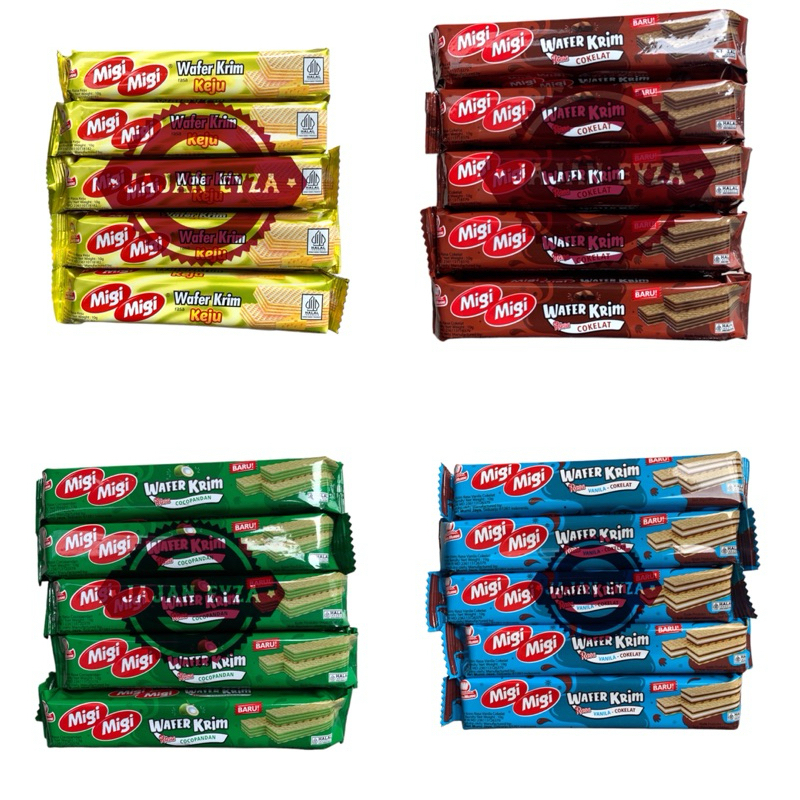 

migi migi isi 10pcs / migimigi cokelat / migi migi strawberry vanila / migi migi vancok / migi migi keju / migi migi cocopandan / snack jadul / sari murni / migi migi wafer krim / migi migi mau lagi