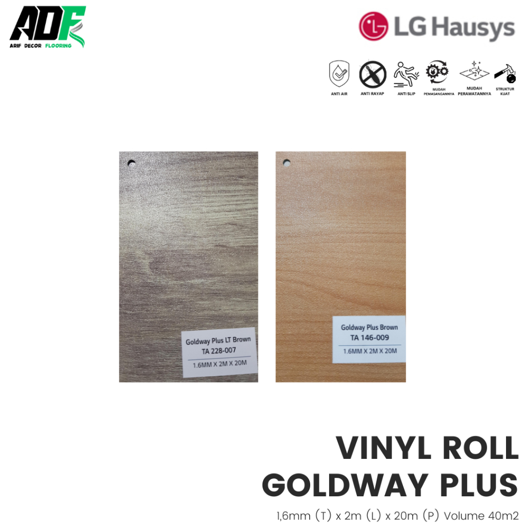 Karpet Lantai Vinyl Roll Goldway Plus Tebal 1,6mm Motif Kayu / Wood