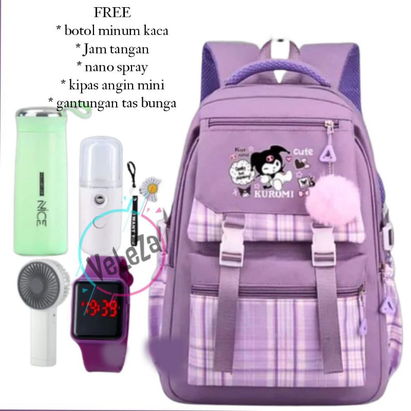 

Donesubego - Tas Ransel Sekolah Remaja SD SMP Kuromi Free Botol Minum Jam Tangan Nano Spray