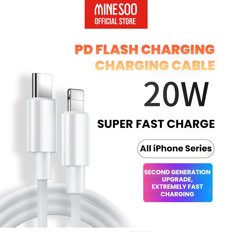 Minesoo Kabel Lightning Type-C Data Fast Charging USB Charger PD 20W Quick 1M Kabel Pengisian Cepat 