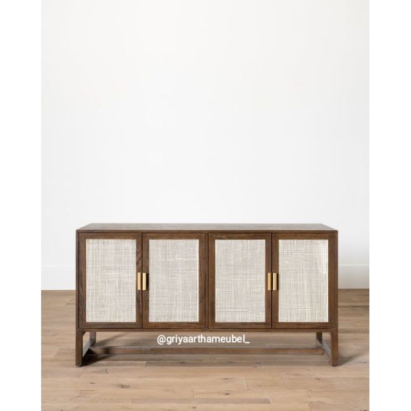 bufet retro kayu jati kombinasi rotan Cabinet kayu jati 4 pintu desain terbaru