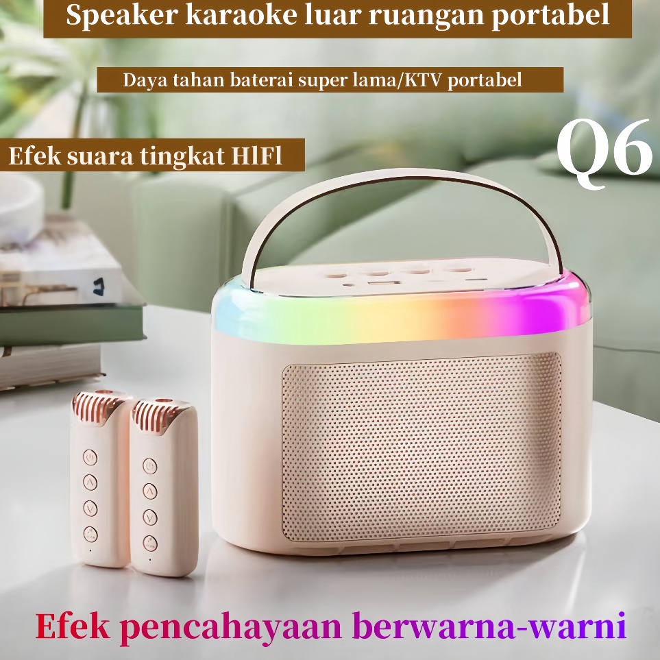 COD Q6 Speaker bluetooth 2Mic 1 set karaoke speaker ktv Cute Wireless Lucu Portabel Luar Ruangan Spe