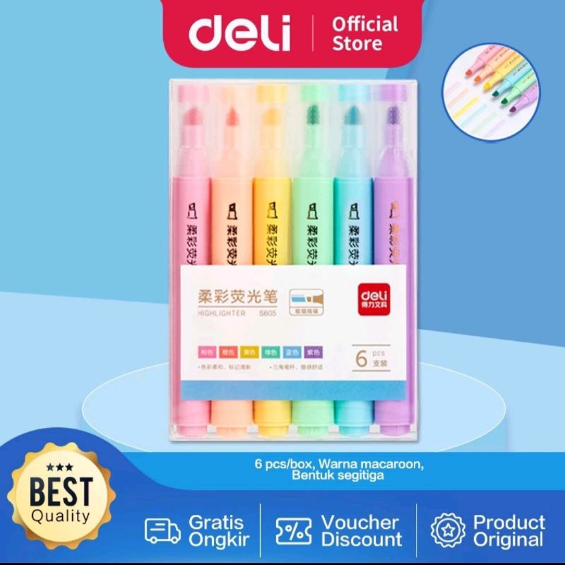 

Deli Highlighter Pena Macaroon 6 Warna S605