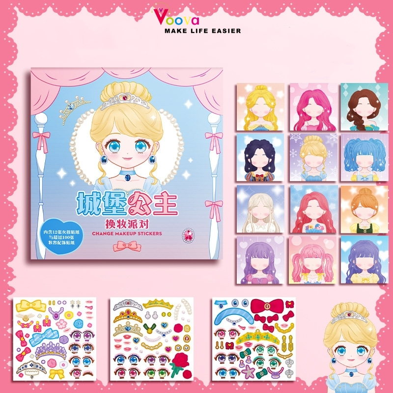 VOOVA DIY Buku Anak-Anak / Buku Stiker Keterampilan Untuk Anak / Stiker Make-up DIY Mainan Keterampi