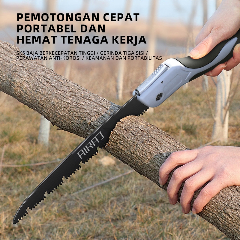 Airaj Gergaji Lipat Portabel Folding Wood Hand Saw Gergaji Kayu Lipat Otomatis Anti Karat Design Jer