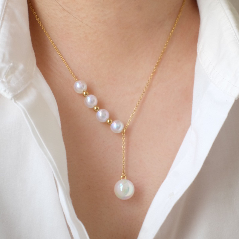 Ark.co - Snowdrop necklace TITANIUM | kalung anti karat stainless steel pearl mutiara elegan
