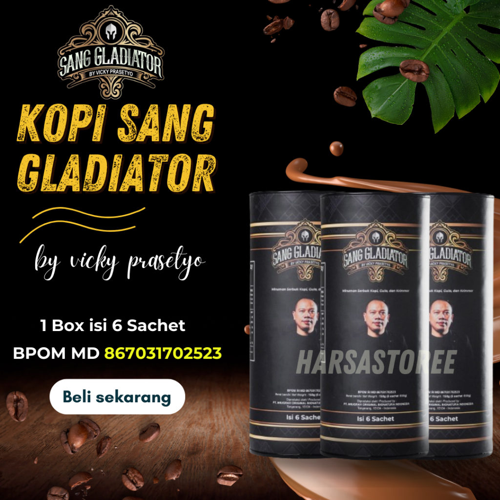 

Bisa COD Kopi Kuat Pria Sang Gladiator Coffee Original By Vicky Prasetyo 1 Box Isi 6 Sachet Halal