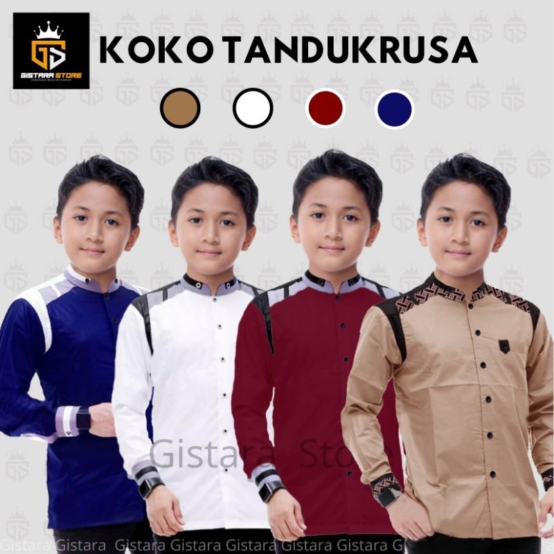 BAJU ATASAN KEMEJA KOKO ANAK LENGAN PANJANG KOMBINASI UMUR 5 SAMPAI 14 TAHUN TERBARU WARNA COKLAT PU