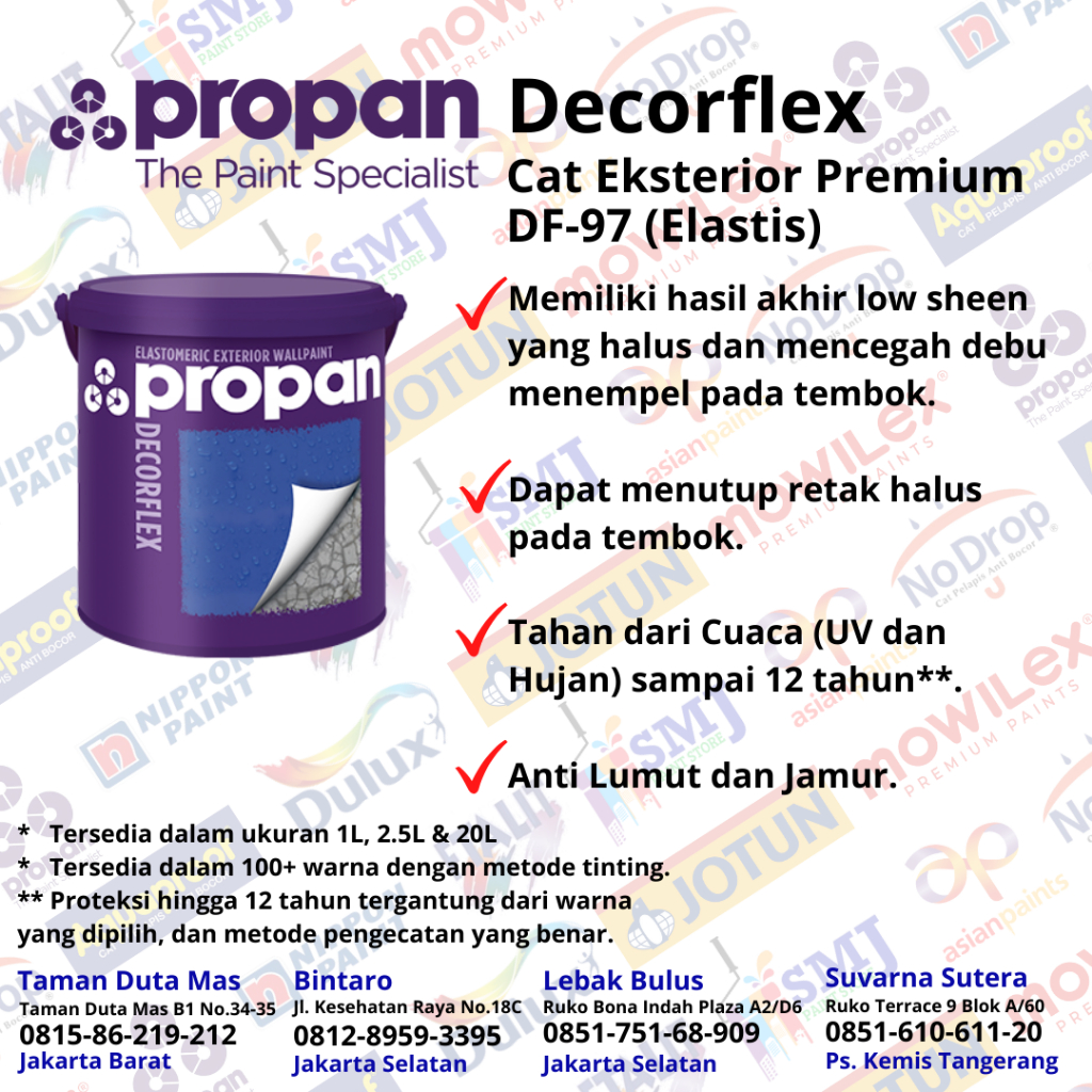 CAT TEMBOK EXTERIOR PROPAN DECORFLEX WARNA TINTING KEMASAN 2,5 LITER