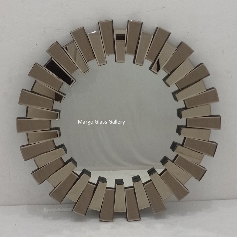 Cermin Bulat Besar Cermin Gantung Dekorasi Dinding Frame Brown