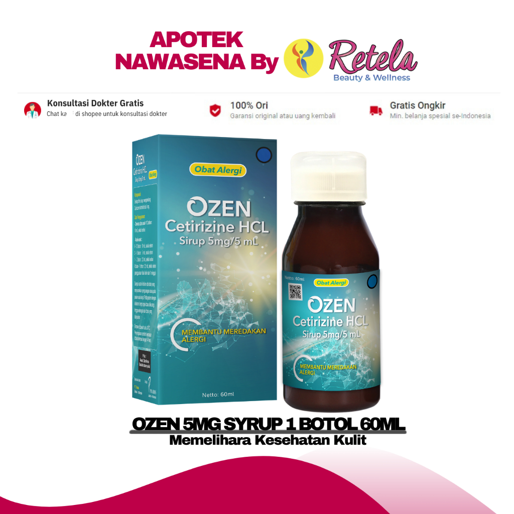 OZEN 5MG SYRUP 1 BOTOL 60ML ( Cetirizine Hcl 5mg ) / ALERGI / GATAL / BIDURAN
