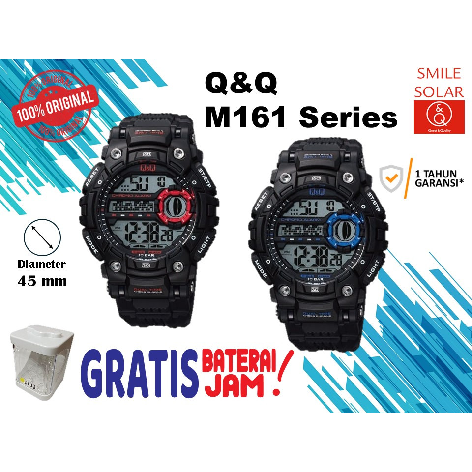 Jam Tangan Pria Casual Sporty Rubber Digital Original Q&Q QnQ QQ M161 M161J Series