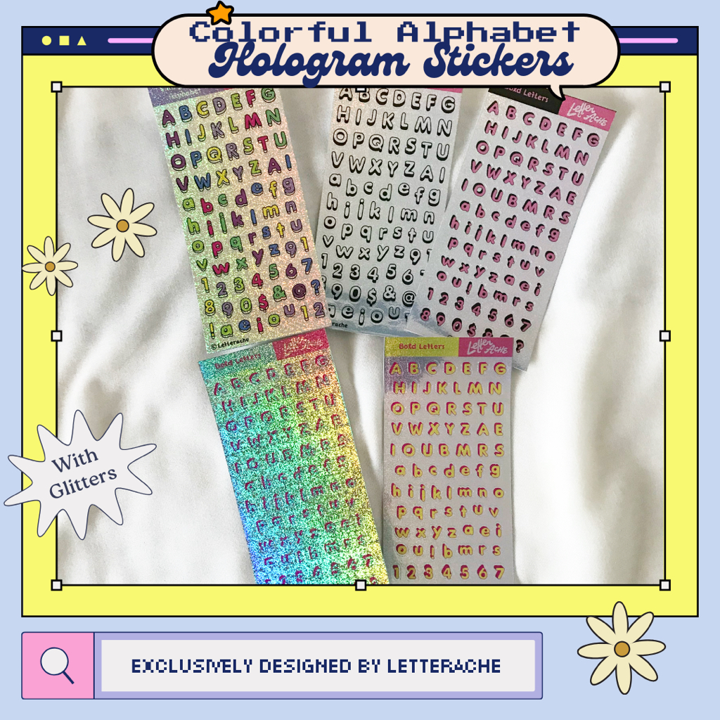 

Duo Color Alphabet Hologram Sticker with Glitter