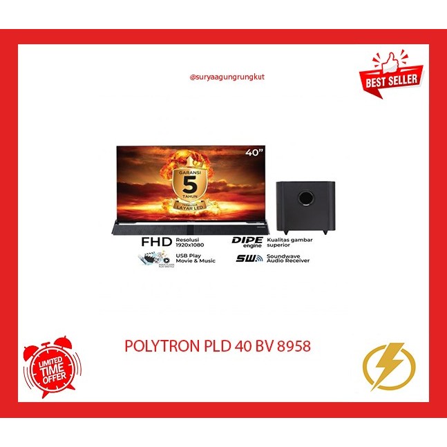 DIGITAL LED TV POLYTRON SOUNDBAR 40 INCH USB HDMI - 40 BV 8958
