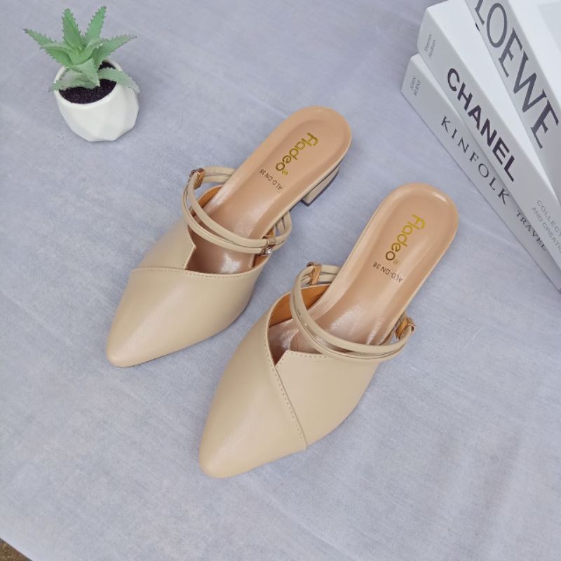 Sepatu Bustong Wanita Variasi Tali Dua - Fladeo - Hak 3 cm - Pantofel Harian Wanita