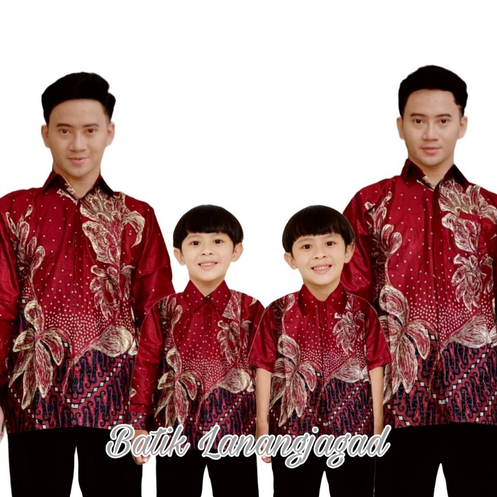 Batik Pria Batik Ayah dan Anak Laki Laki Kemeja Batik Anak Cowok Motif Anggrek Warna Merah Maroon Ma