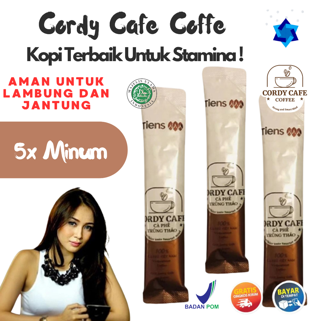 

GRATIS ONGKIR Cordy Coffe Cafe BPOM Kopi Penunjang Stamina Tahan Lama Dengan Jamur Cordyceps Biji Arabika Dan Robusta Ginseng Sachet Isi 5 Saset