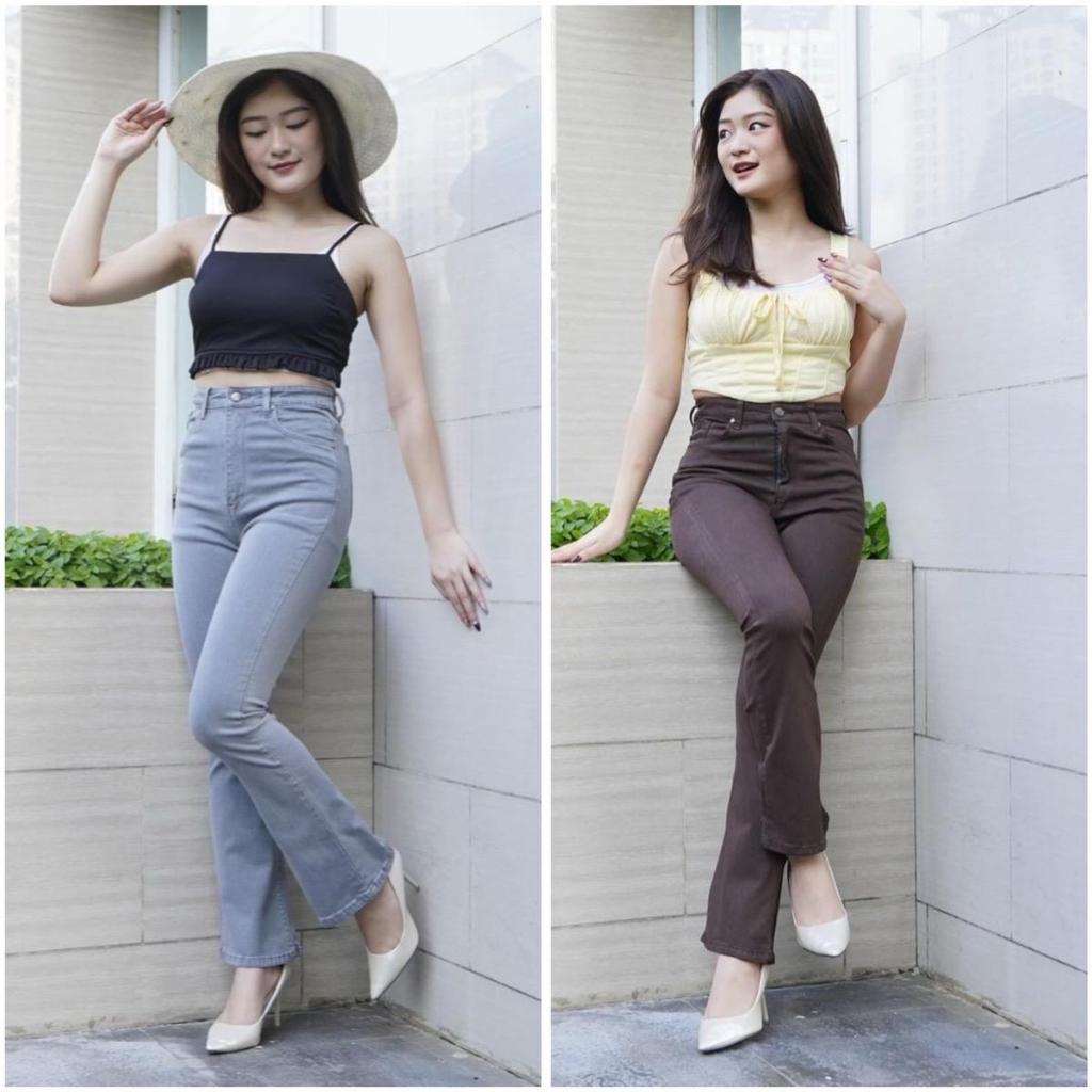 THISJEANS - Ultra Higwaist Cutbray Aix Jeans Steetch Wanita Panjang Size 27-34