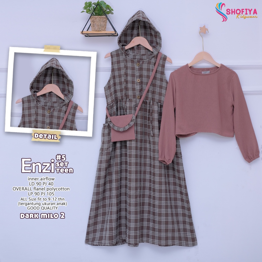 enzi gamis dress dres baju pakaian busana overall setelan set 2in1 inner airflow anak kids perempuan