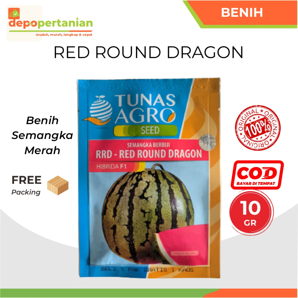 Depo Pertanian - Benih Semangka Red Round Dragon Tunas Agro 10 gram Bibit Semangka Merah Berbiji