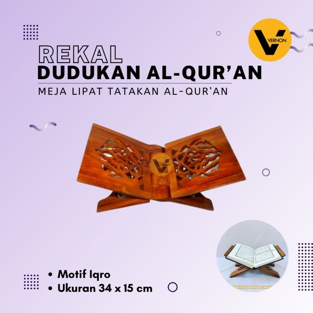 Rekal Al Quran Meja Kayu Lipat Dudukan / Tatakan Al-Quran