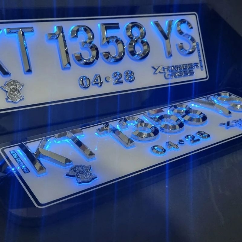 Plat nomor mobil led nyala timbul chrome segi lima