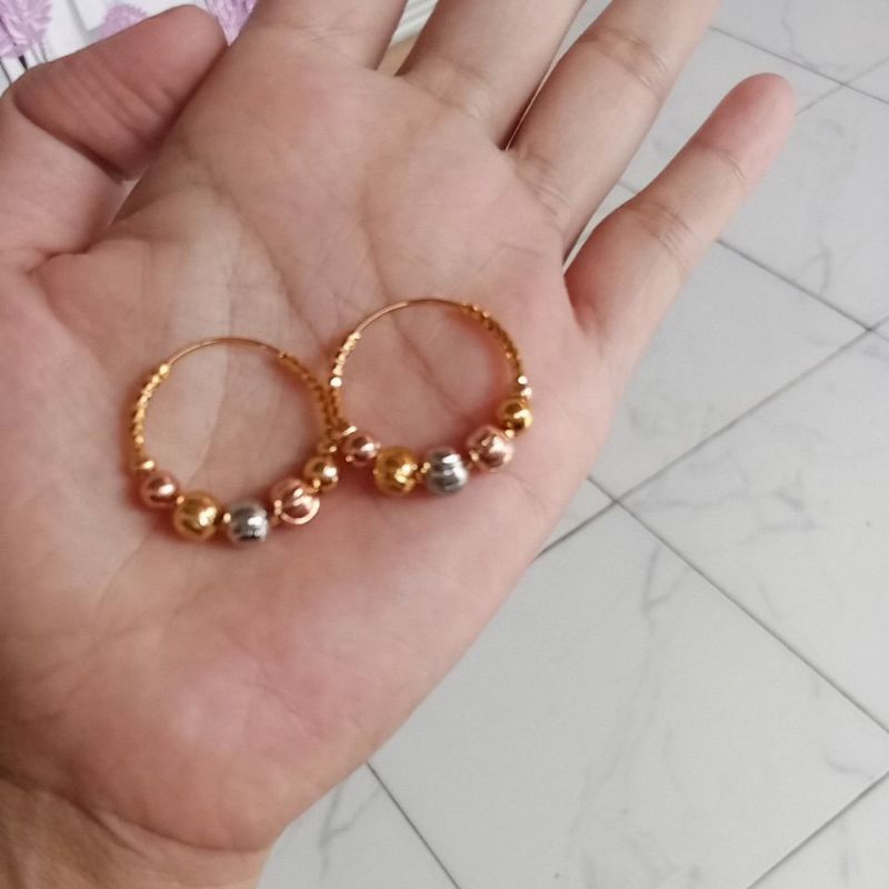 Anting bulat kombinasi warna xuping lapis emas