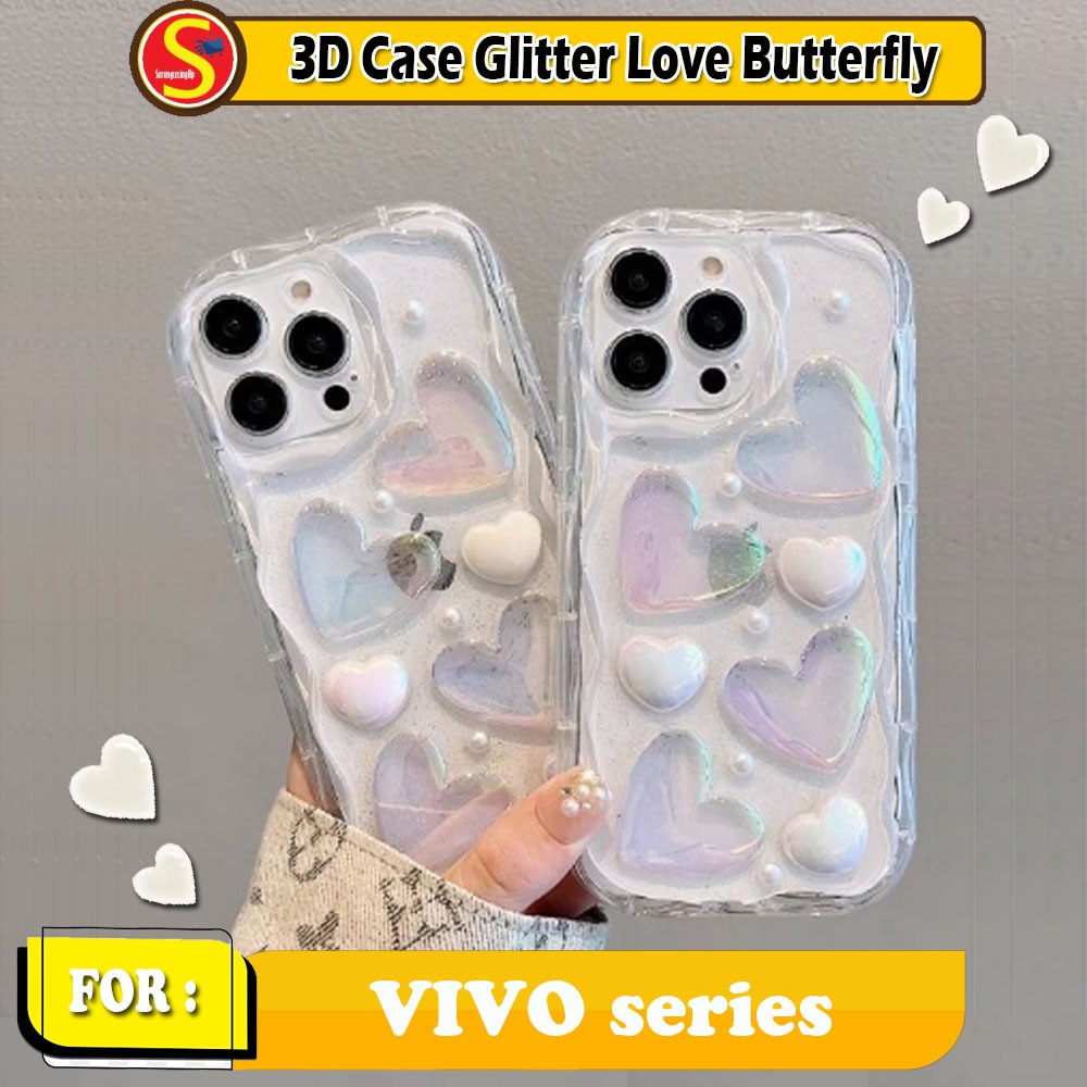 VIVO Y12 Y12i Y15 Y17 Y30 Y30i Y50 Casing Glitter 3D Love Butterfly
