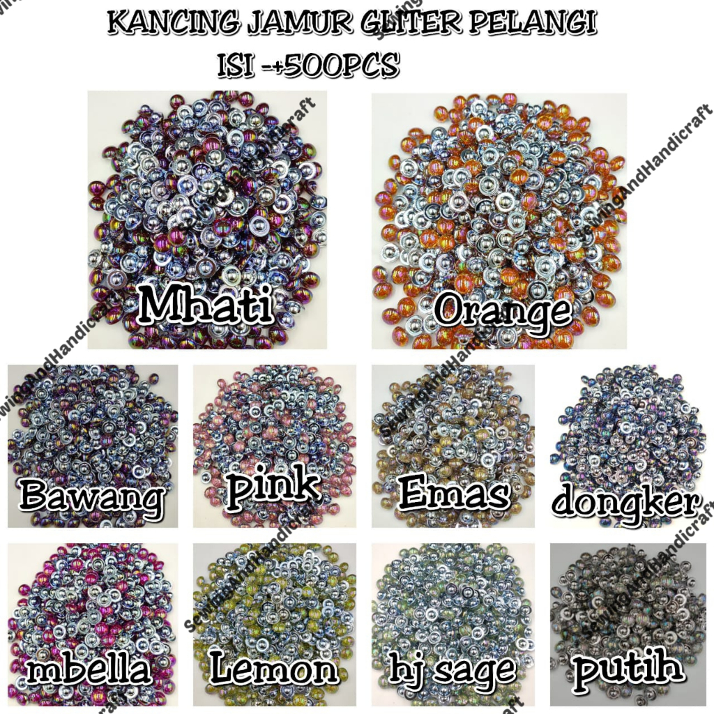 Kancing Hias/Kancing Kebaya/Kancing Jamur Gliter Pelangi / Kancing wanita / kancing baju