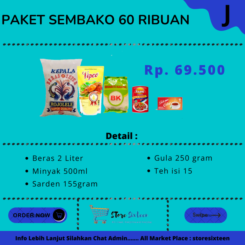 

Paket Sembako 60 Ribuan J / Paket Sembako Murah By Storesixteen