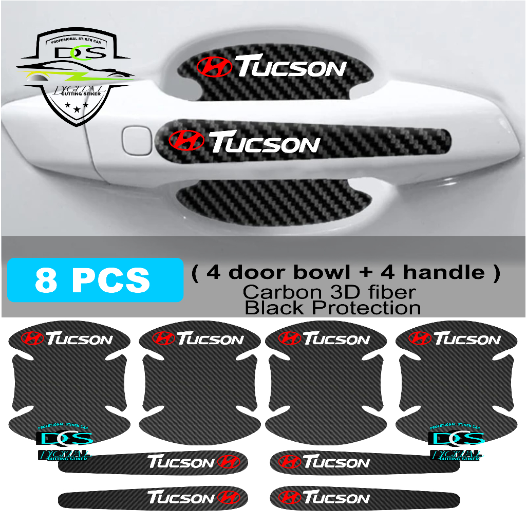 8pcs Stiker Karbon 3D Pelindung Handle Pintu Mobil Hyundai Tucson Stiker Pelindung Mobil Anti Gores 