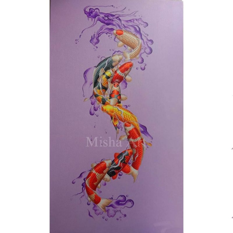 Lukisan ikan koi naga 150x80cm