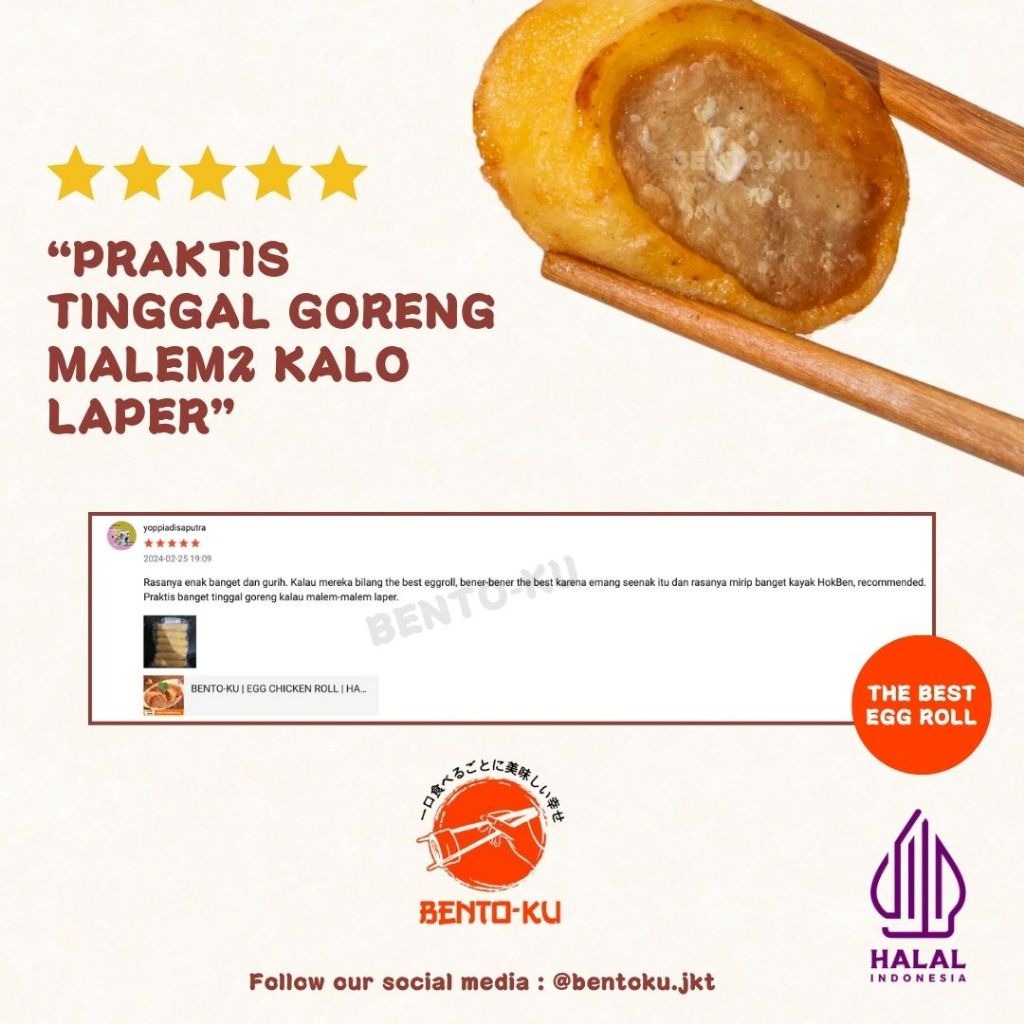 

RB BENTO-KU EGG CHICKEN ROLL HALAL 6 ROLL / Pack 100% PREMIUM INGREDIENTS