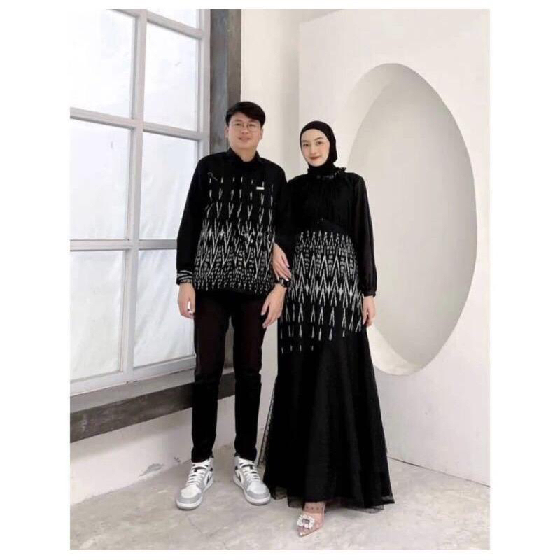 CAMELIA BLACK FANCY COUPLE BAJU TENUN DRESS CAMELIA BLACK FANCY KEMEJA BATIK